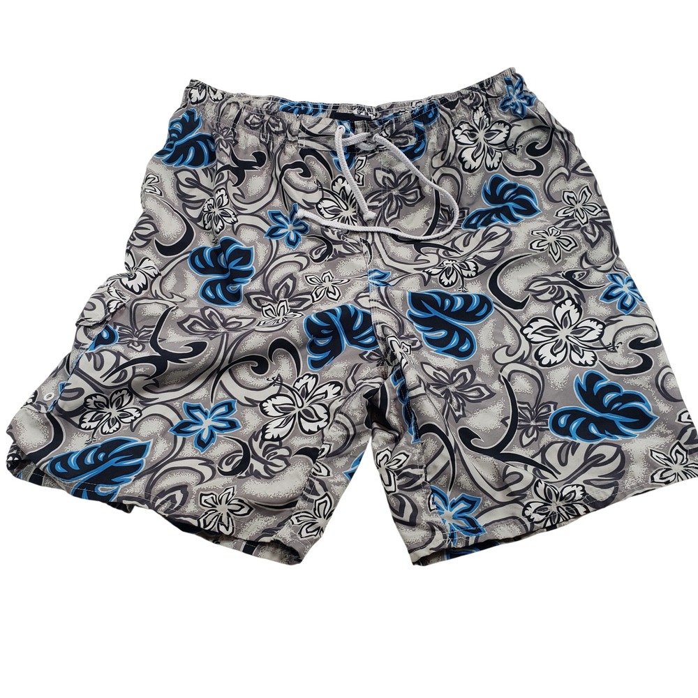 Op Sport Mens Floral Board Shorts XXL Gray Blue